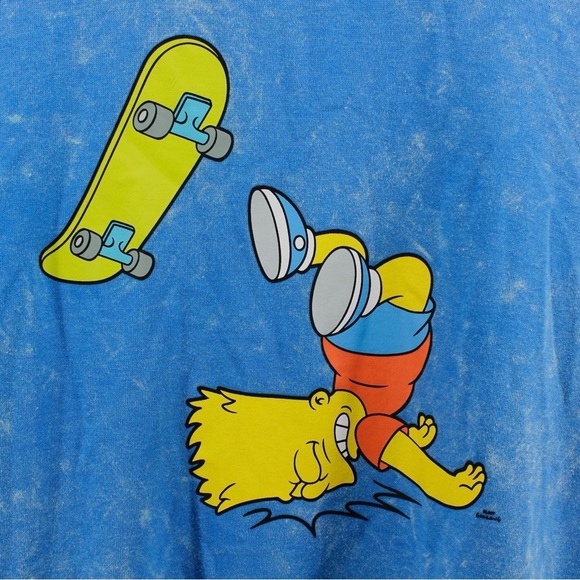 NEW The Simpson’s Cloudy Blue Long Sleeve Bart Skateboarding Comfy Sweater L - Picture 3 of 9